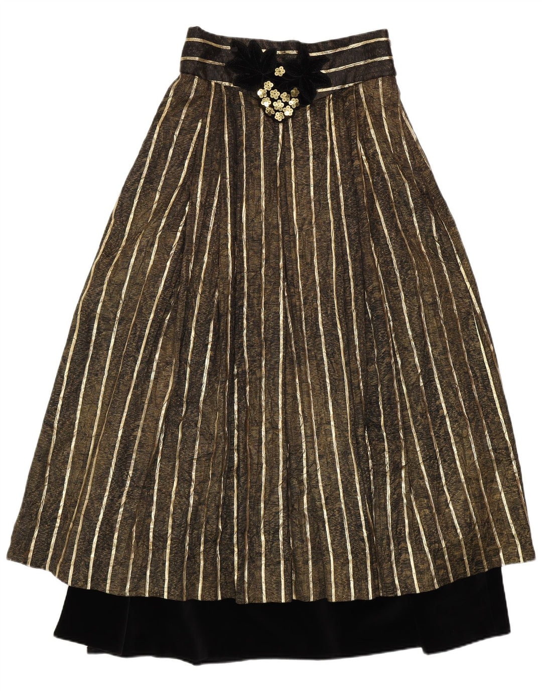 Saia feminina PFISTER cintura alta evasê UE 38 médio W26 listrada dourada