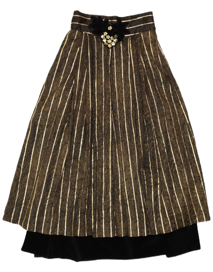 Saia feminina PFISTER cintura alta evasê UE 38 médio W26 listrada dourada
