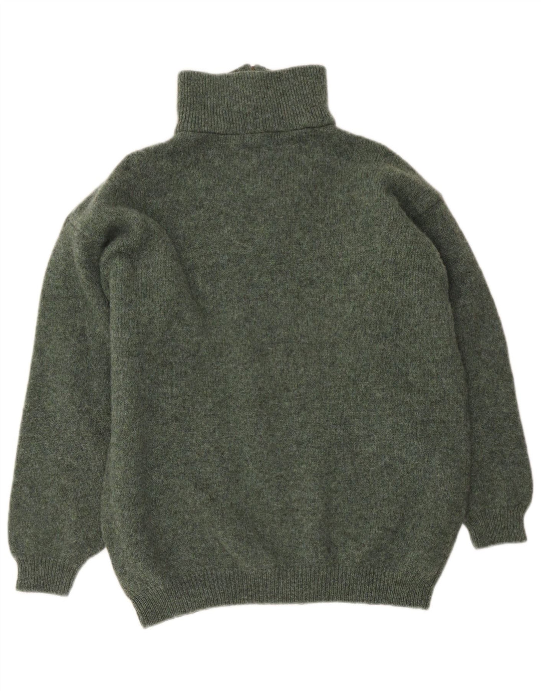 Suéter masculino vintage com zíper e gola XL lã virgem cáqui