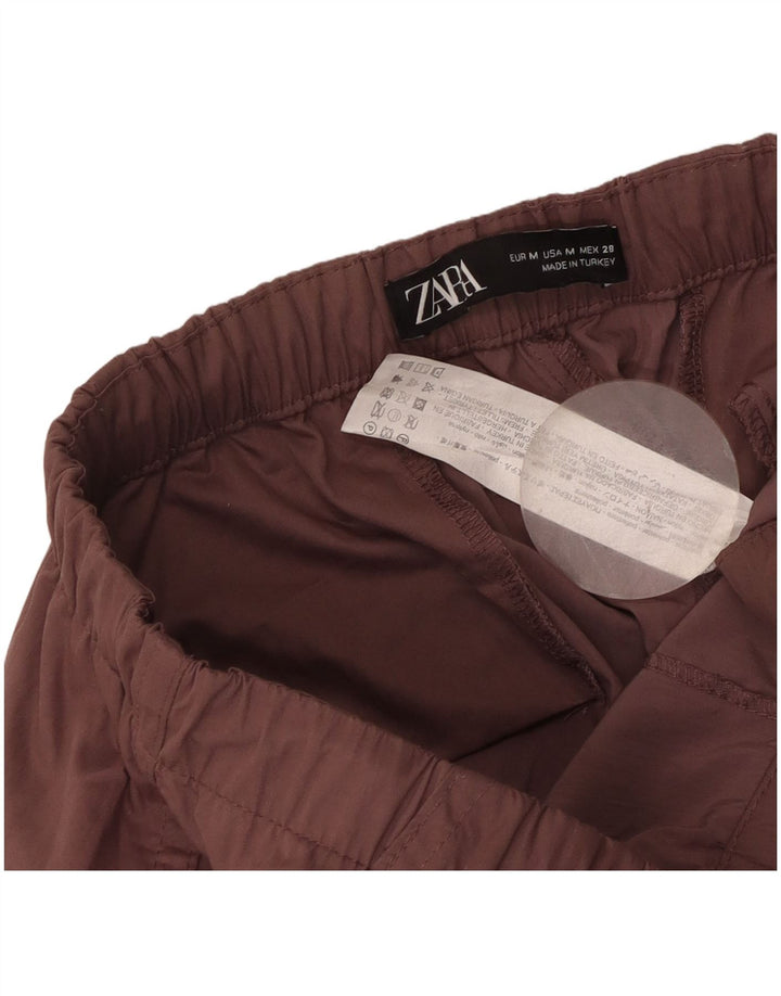 Calça cargo feminina Zara com perna larga, médio W28 L30 marrom poliéster