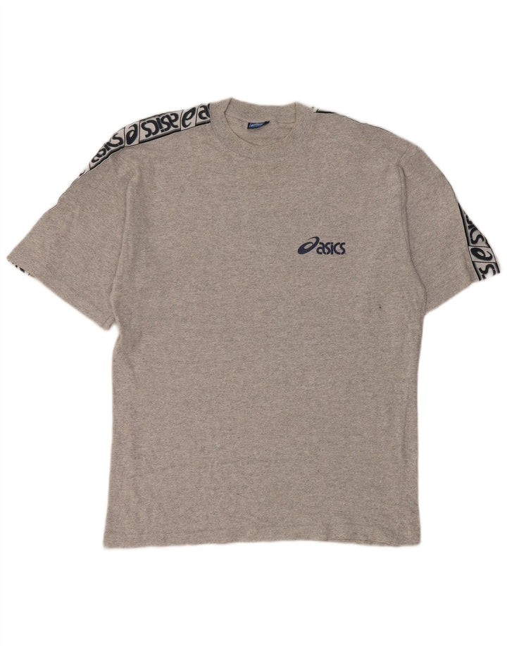 Camiseta gráfica masculina Asics Top cinza médio algodão colorblock