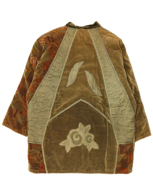 Casaco corta-vento feminino vintage de veludo solto ajuste Reino Unido 20 2XL patchwork verde