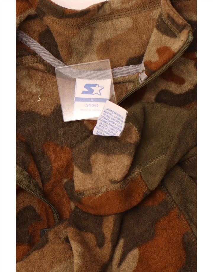 STARTER Suéter masculino de lã com zíper e gola pequena marrom camuflado esportivo