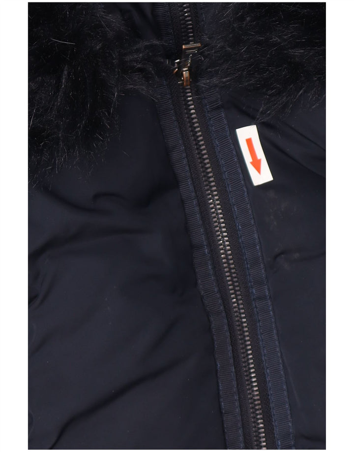 Jaqueta feminina acolchoada com capuz grande Monsoon Reino Unido 14 azul marinho médio