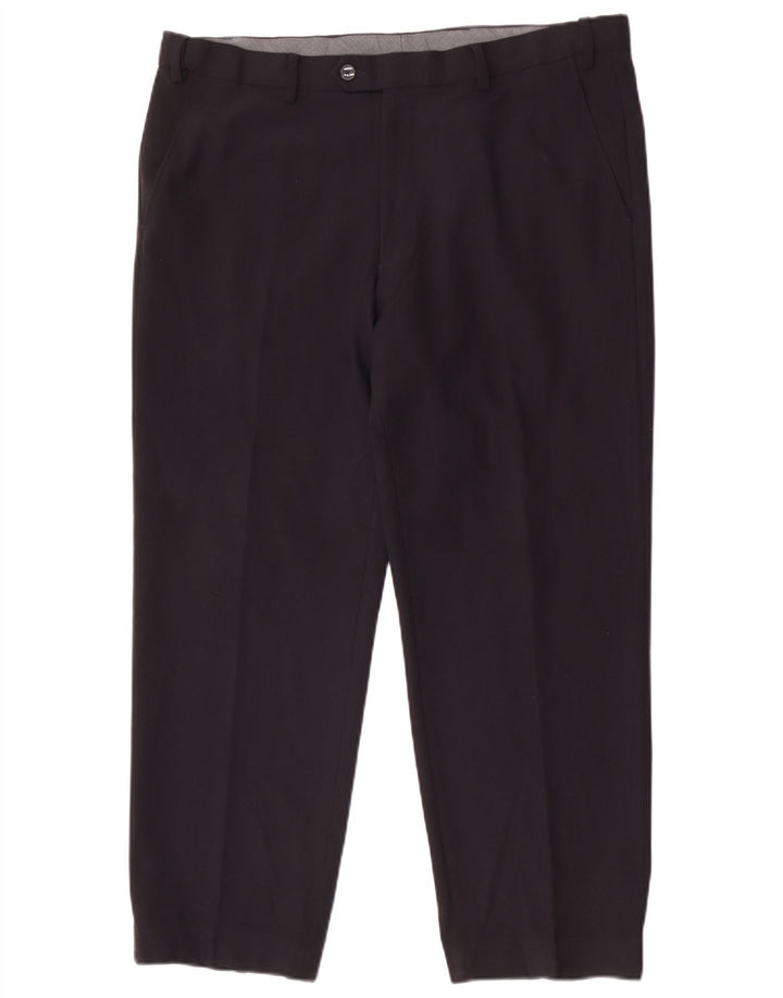Calça masculina de terno regular Marks & Spencer W38 L29 poliéster azul marinho
