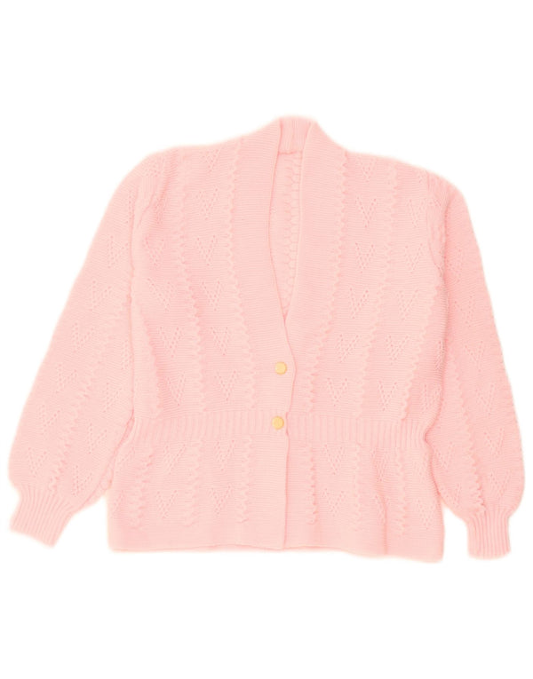 Suéter Cardigan Feminino Vintage Reino Unido 14 Acrílico Rosa Médio