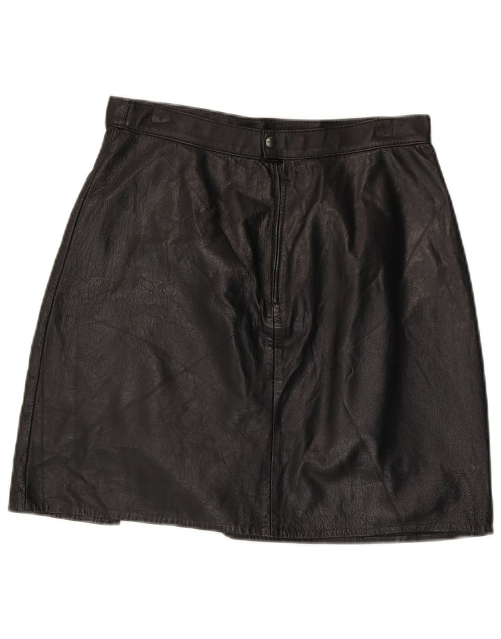 Mini saia feminina VINTAGE de couro W28 média preta