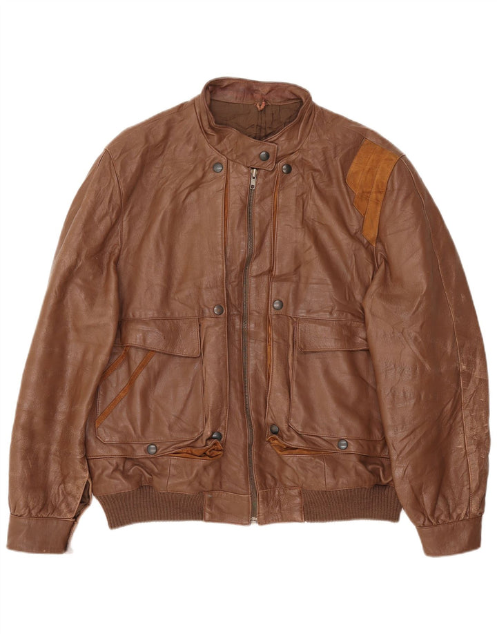 Jaqueta de couro feminina VINTAGE IT 48 XL couro marrom