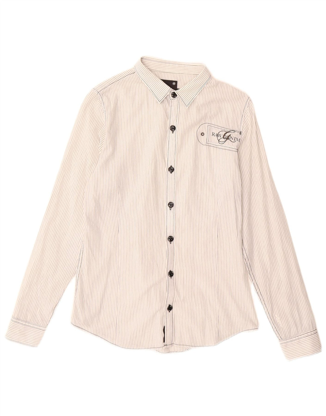 Camisa gráfica feminina G-Star UK 14 algodão listrado branco médio