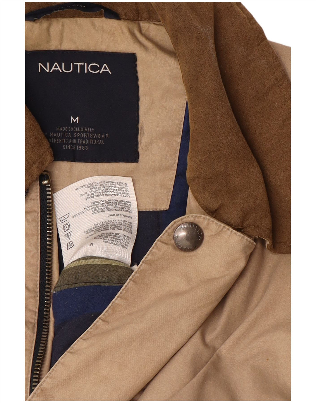 Jaqueta corta-vento masculina Nautica UK 38 poliéster bege médio