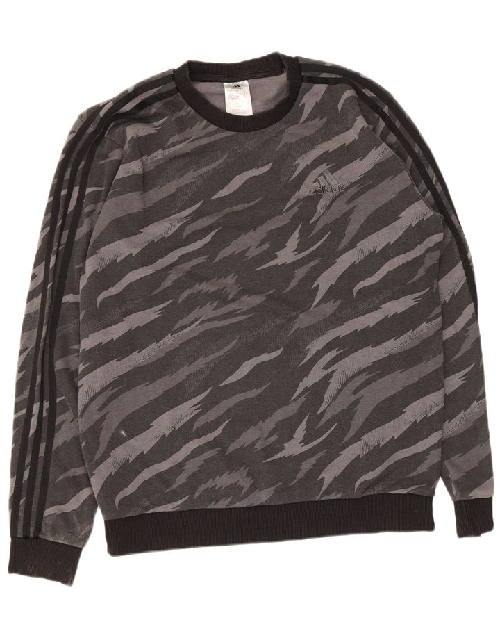 Adidas Mens Moletom Jumper Médio Cinza Animal Print Algodão