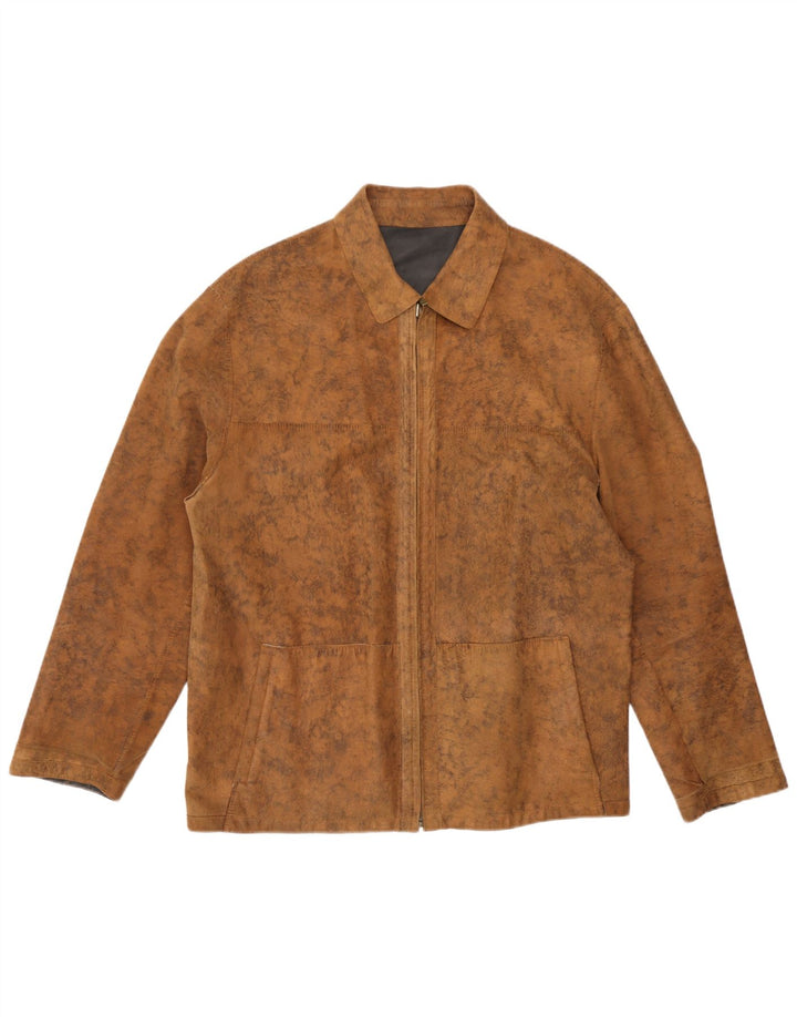 Jaqueta de couro reversível masculina vintage EU 56 3XL marrom