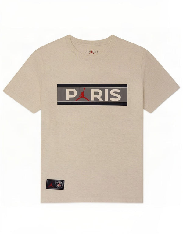 Camiseta masculina Jordan Paris Saint-Germain com estampa gráfica cinza médio manchado