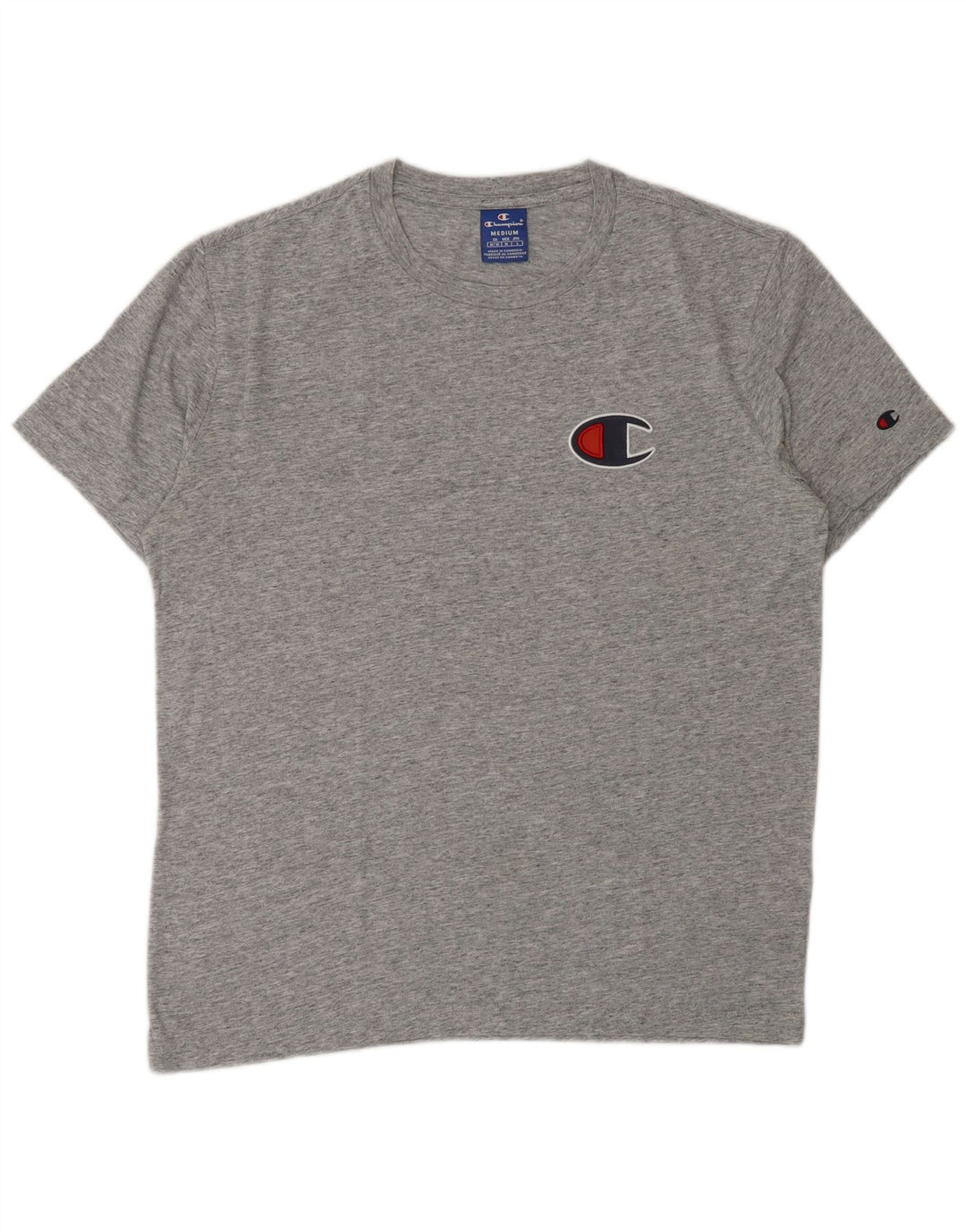 CAMPEÃO Camiseta masculina gráfica Top algodão manchado cinza médio