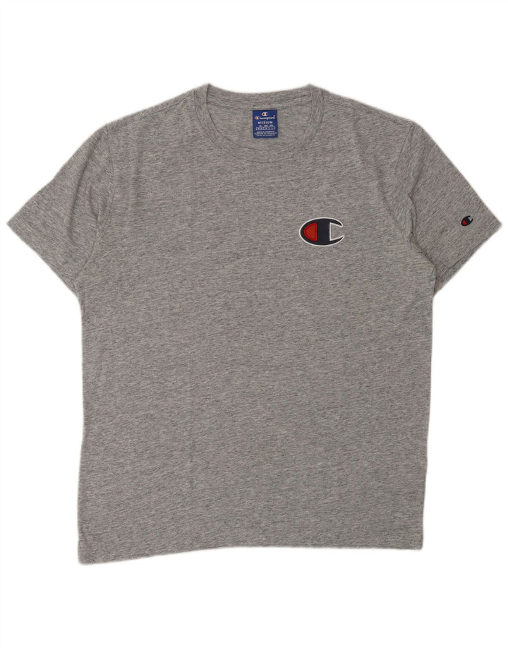 CAMPEÃO Camiseta masculina gráfica Top algodão manchado cinza médio