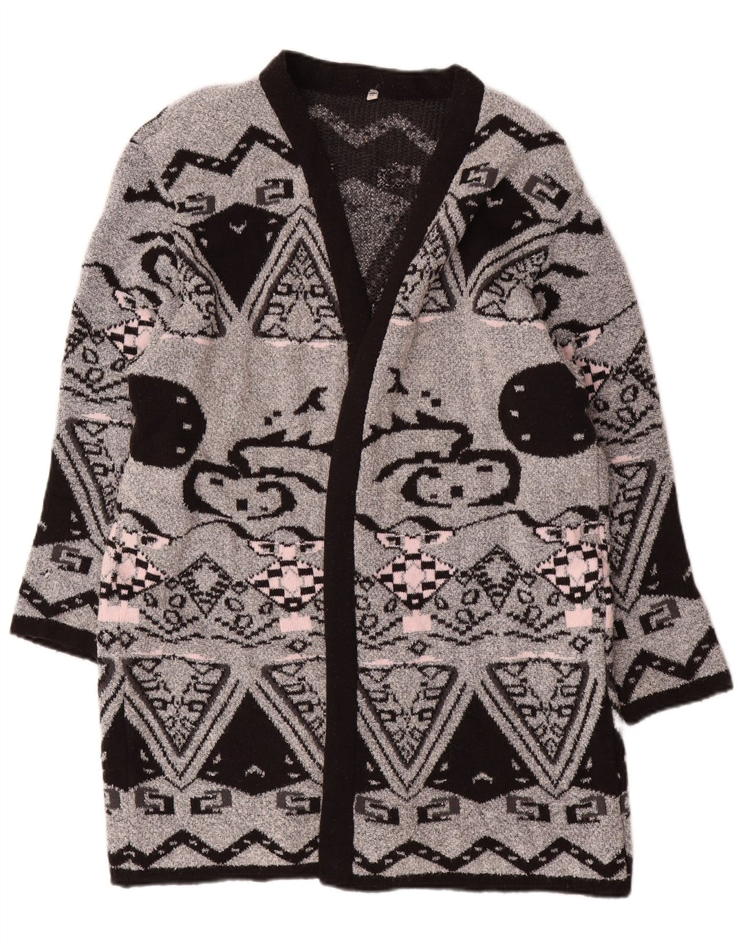 Suéter feminino VINTAGE com palangre aberto EU 44 XL cinza geométrico