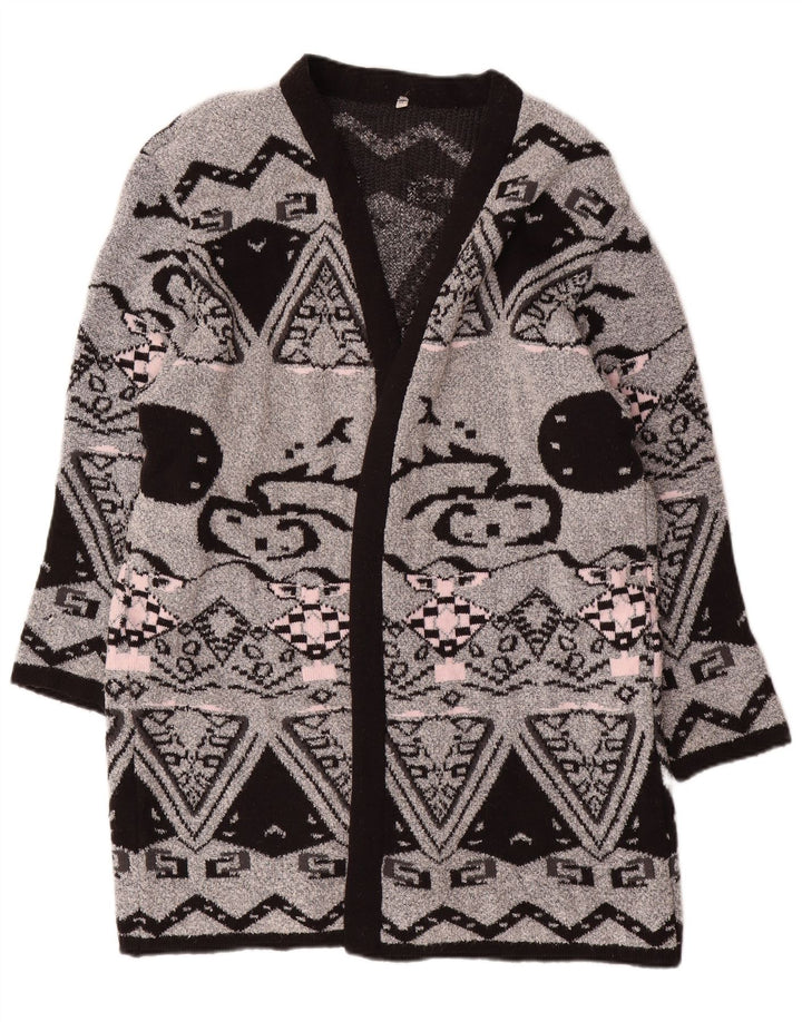 Suéter feminino VINTAGE com palangre aberto EU 44 XL cinza geométrico