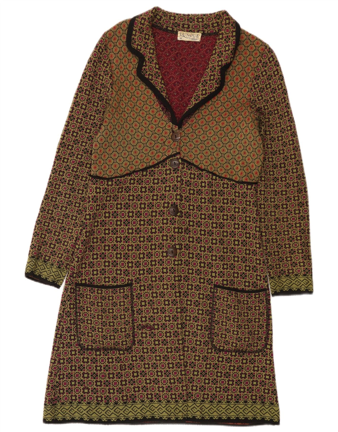 Suéter cardigã feminino Dunque UK 12 médio multicolorido geométrico