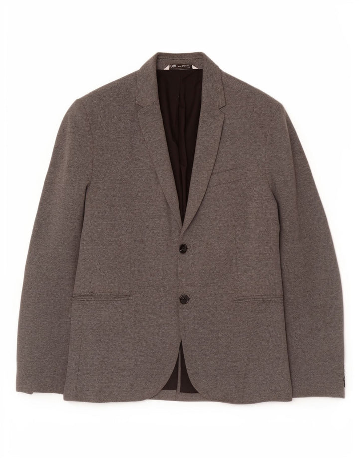 Jaqueta blazer masculina Zara com 2 botões Reino Unido 42 XL cinza poliéster clássico