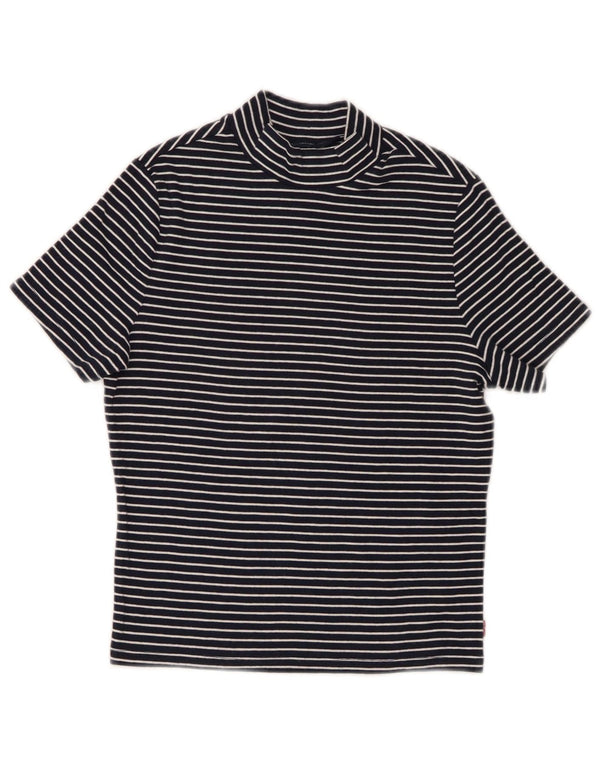 Camiseta feminina Levi's Crop Top UK 10 pequeno algodão listrado azul marinho