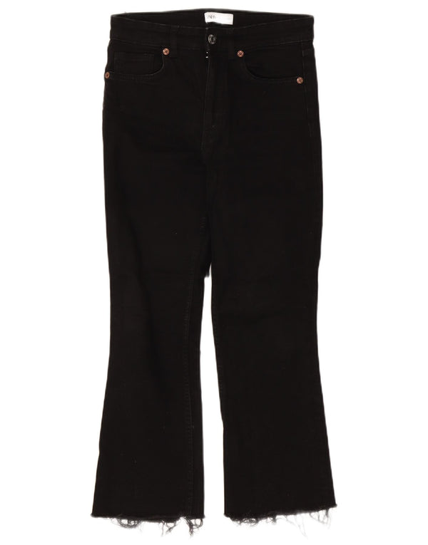Calça jeans feminina Zara com cintura alta e corte bootcut UE 38 pequeno W28 L25 algodão preto