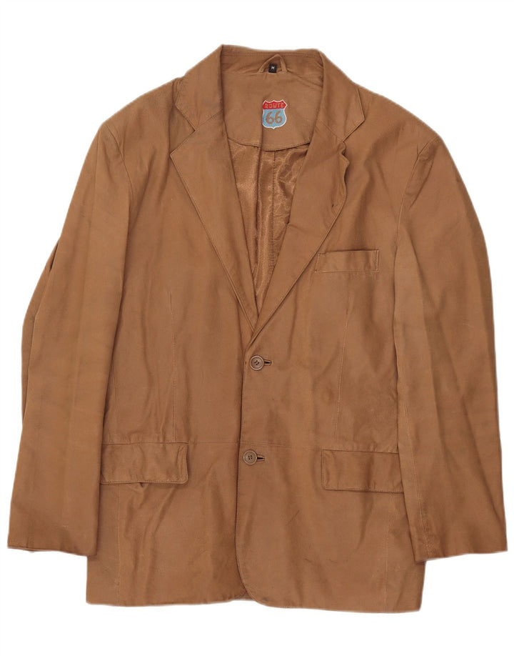 Jaqueta blazer masculina de couro com 2 botões Route 66 Reino Unido 38 marrom médio