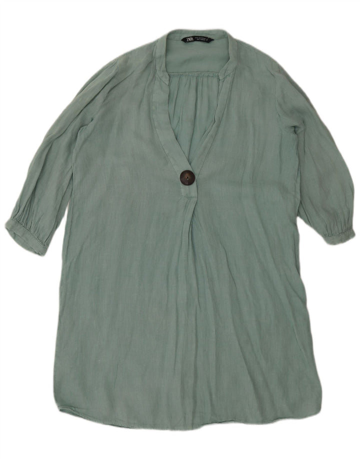 Vestido feminino Zara manga 3/4 Reino Unido 14 verde médio