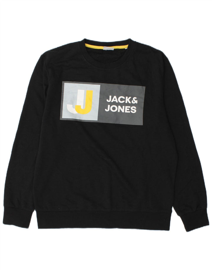 Jack & Jones moletom gráfico masculino jumper grande algodão preto
