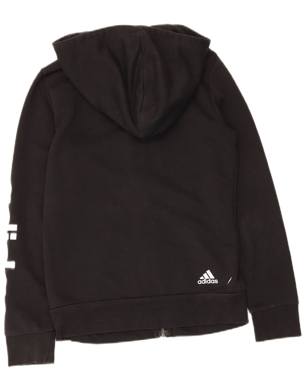 Suéter Adidas feminino com capuz e zíper gráfico UK 8/10 pequeno algodão preto