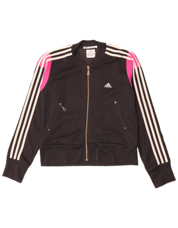 Adidas Womens Tracksuit Top Jacket UK 12 Médio Preto Colourblock Algodão