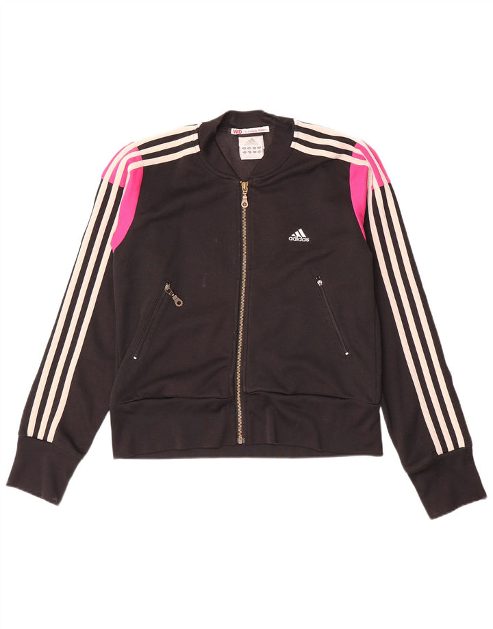 Adidas Womens Tracksuit Top Jacket UK 12 Médio Preto Colourblock Algodão