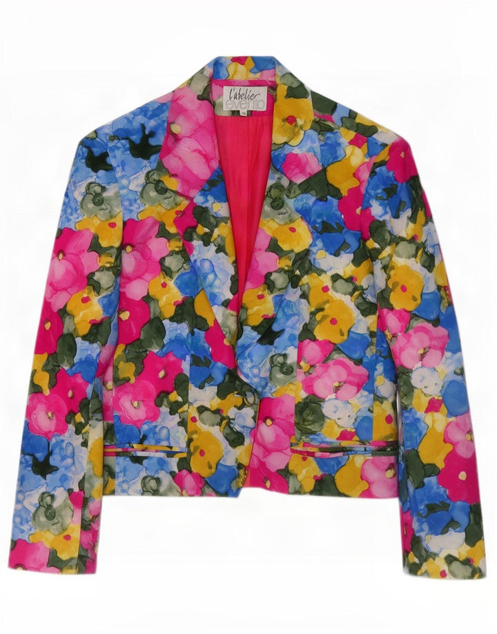 Jaqueta blazer feminina vintage com 1 botão IT 46 grande seda floral multicolorida
