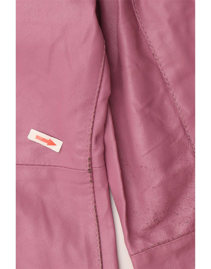Casaco de couro feminino vintage UK 12 rosa médio
