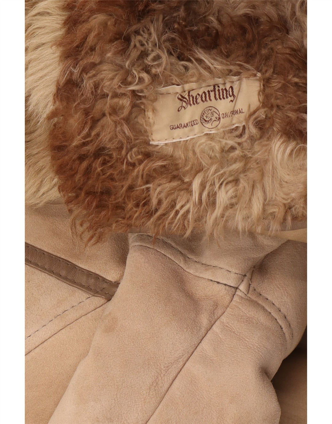 Casaco feminino vintage de shearling UK 14 Shearling marrom médio
