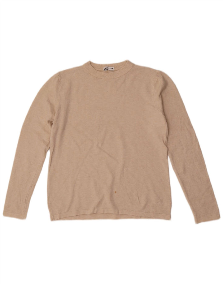Zara Suéter feminino com gola redonda e gola redonda UK 10 pequeno off white