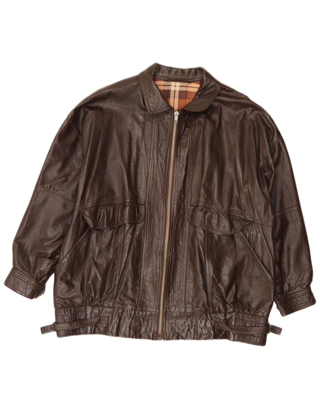 Jaqueta de couro masculina vintage UK 40 grande marrom