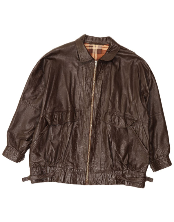 Jaqueta de couro masculina vintage UK 40 grande marrom
