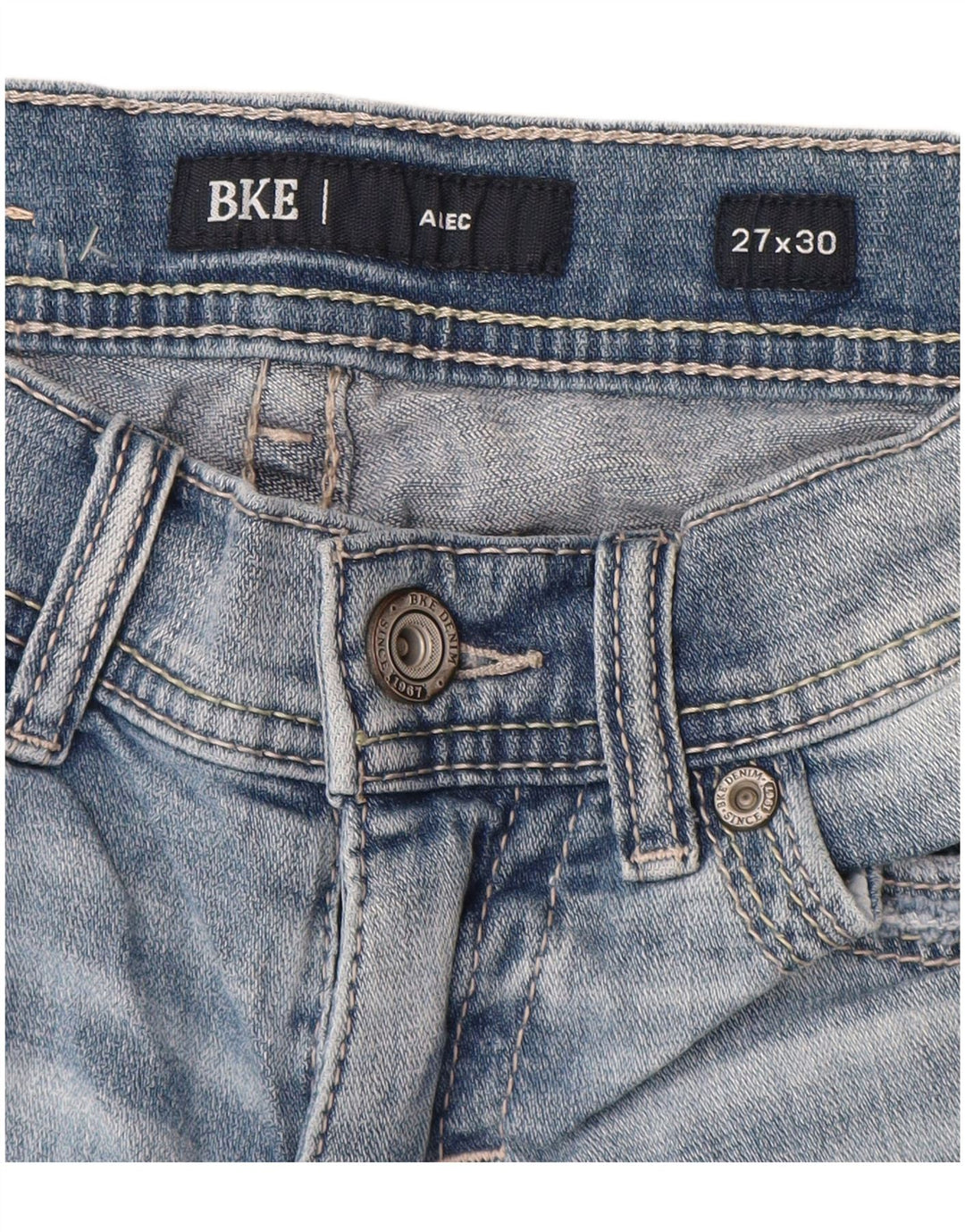 BKE feminino Alec Straight Jeans W27 L30 algodão azul