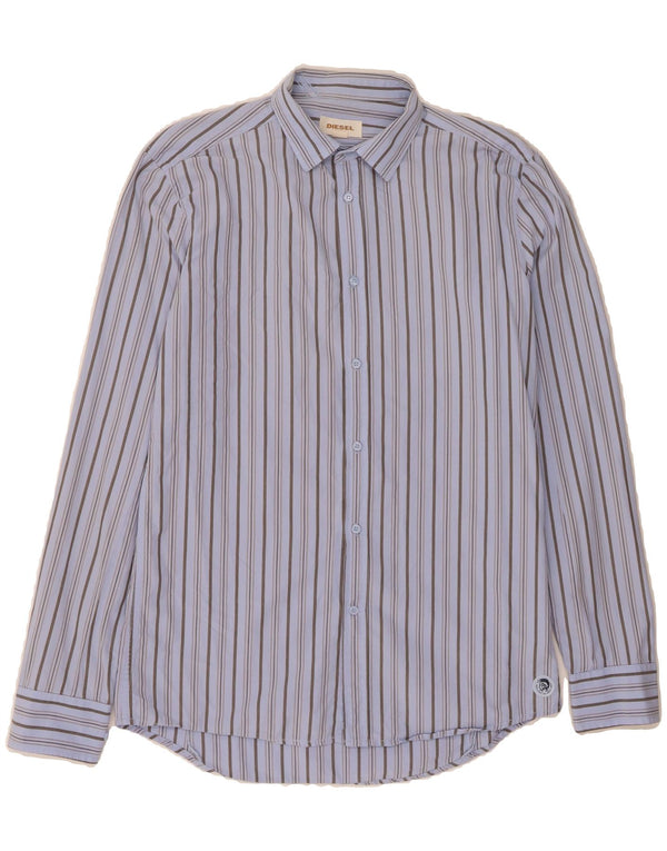 Camisa masculina DIESEL grande algodão listrado azul