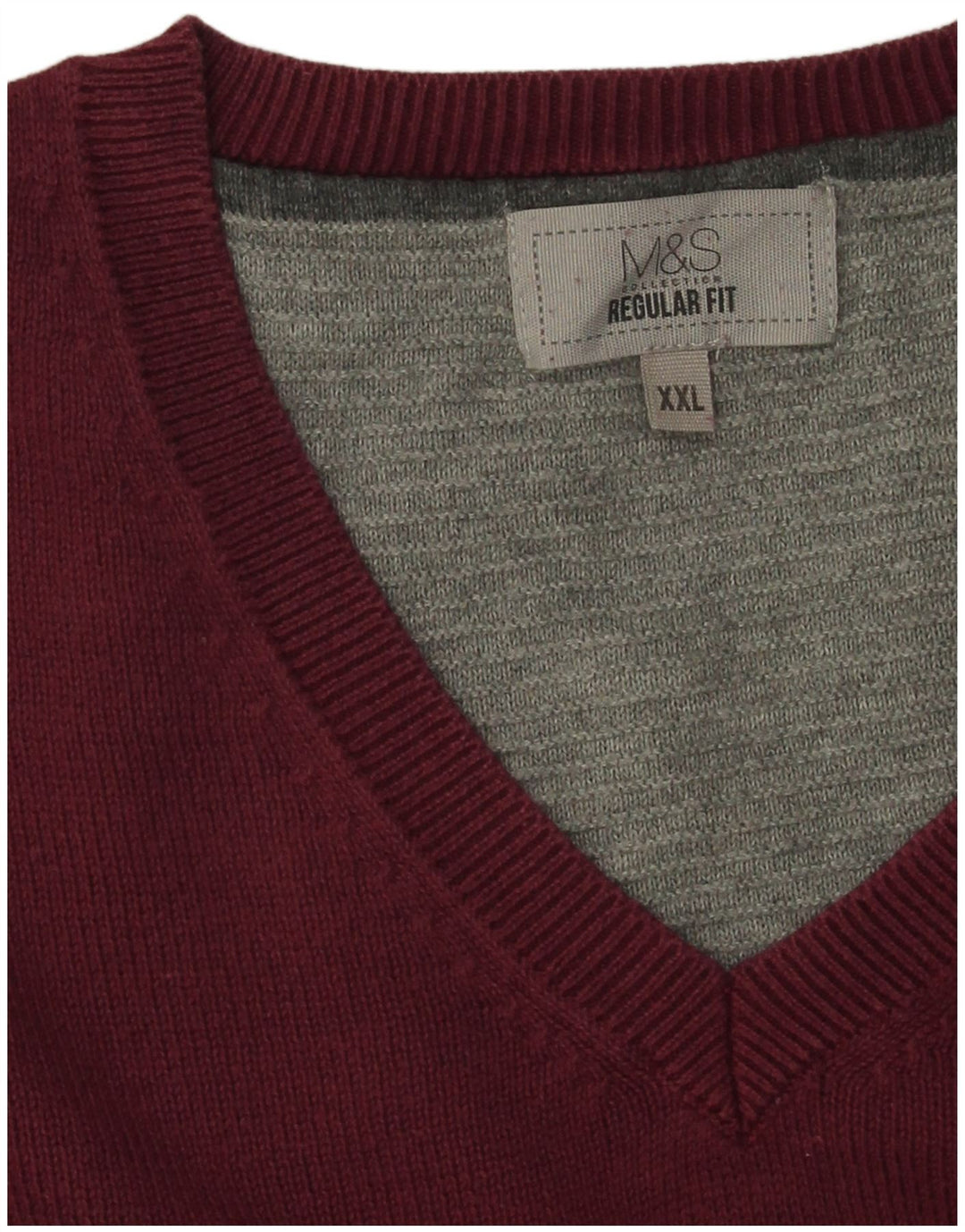 Suéter masculino Marks & Spencer com ajuste regular e decote em V 2XL algodão marrom