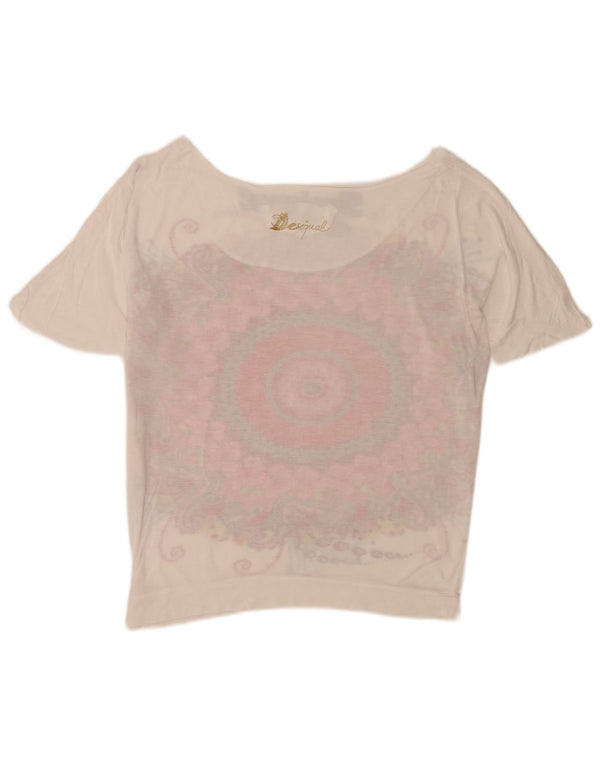 Desigual Camiseta feminina gráfica Top UK 14 Médio Branco Floral Moderno