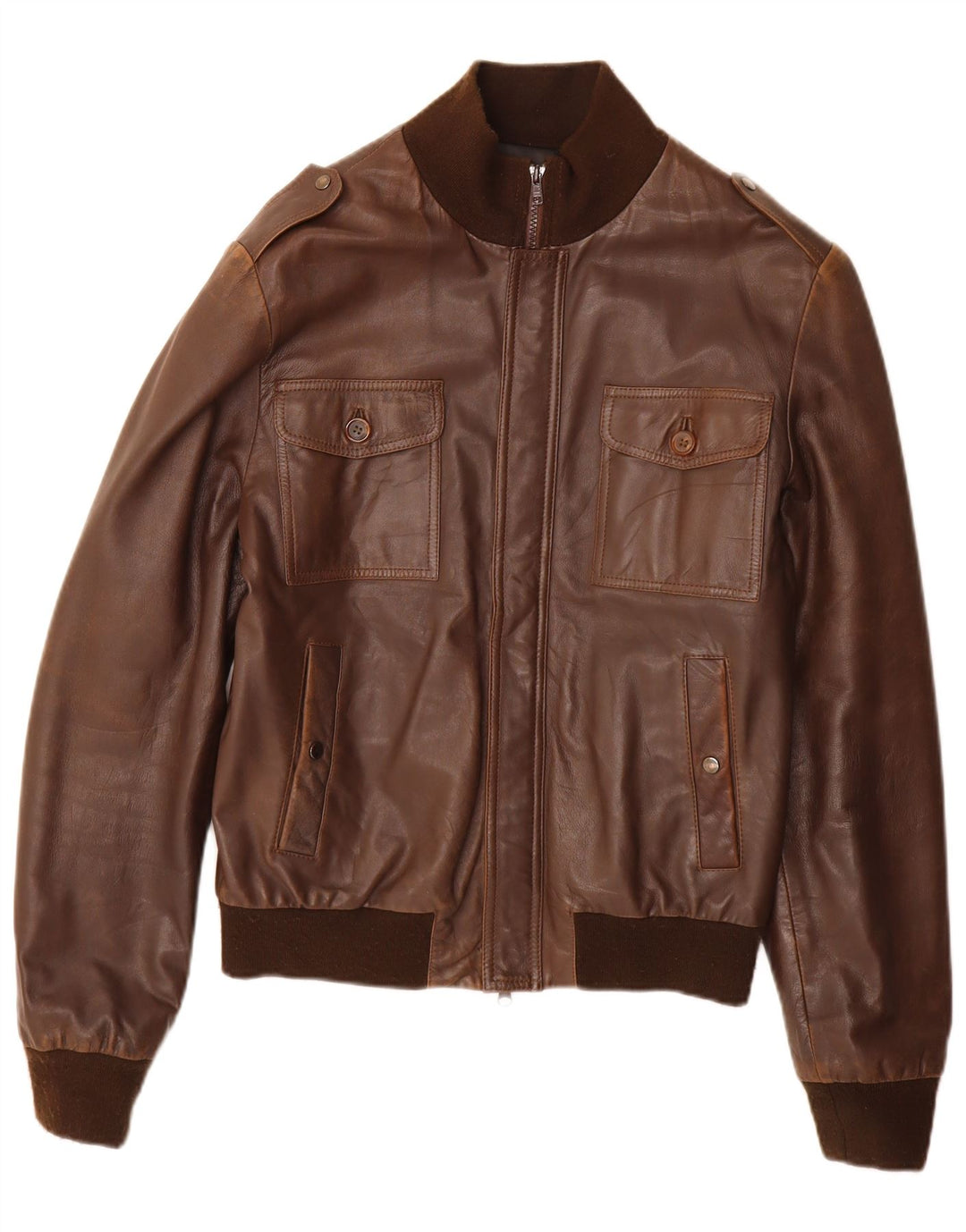 Jaqueta de couro militar masculina vintage IT 50 couro marrom grande