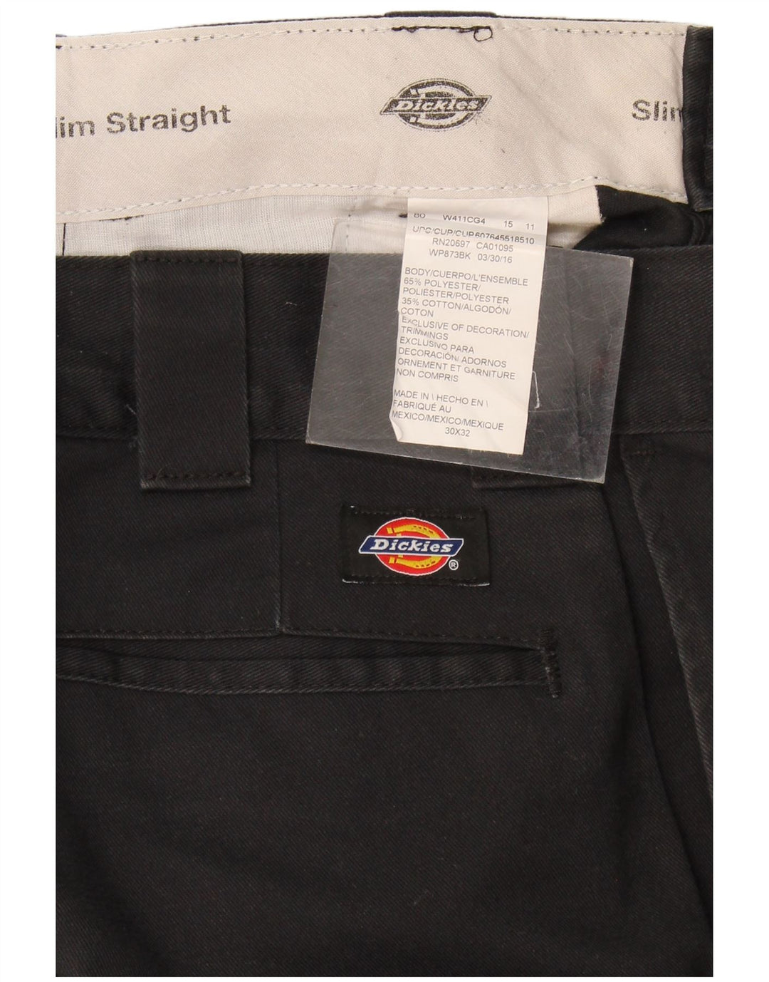Calças Chino Masculinas Dickies Slim Straight W30 L32 Poliéster Preto