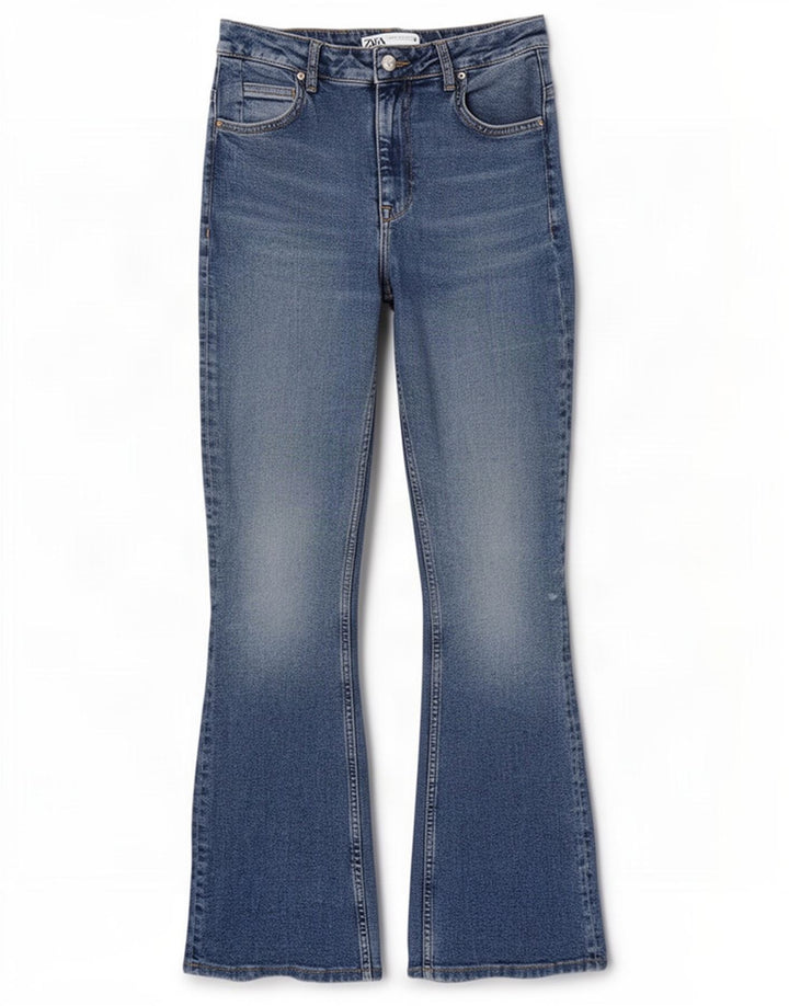 Jeans feminino Zara Flared EU 40 Médio W30 L31 Azul Algodão