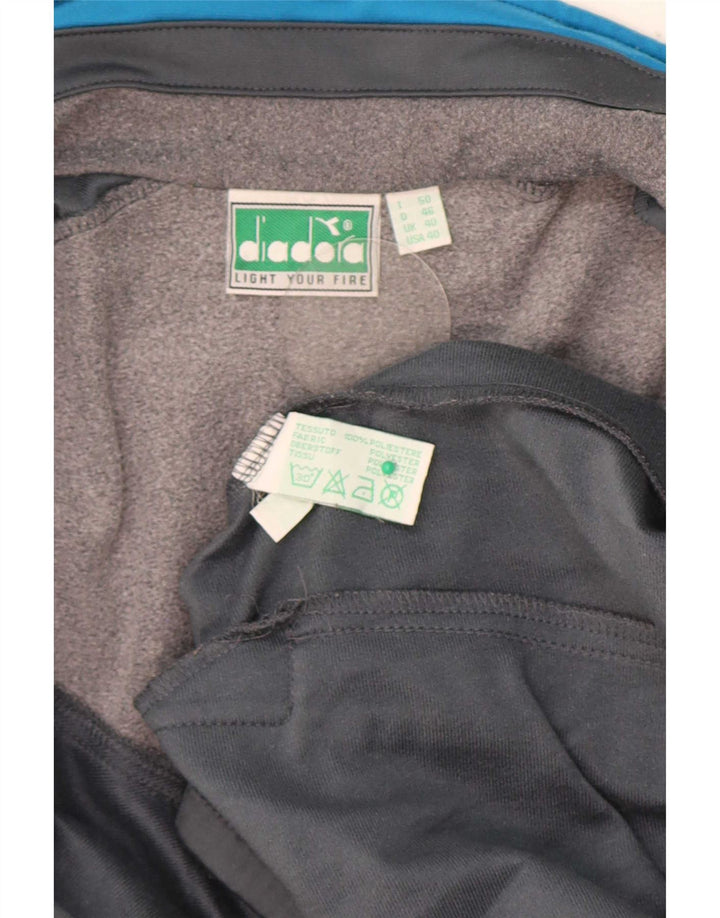 Diadora Mens Graphic Tracksuit Top Jacket UK 40 Medium Grey Colourblock