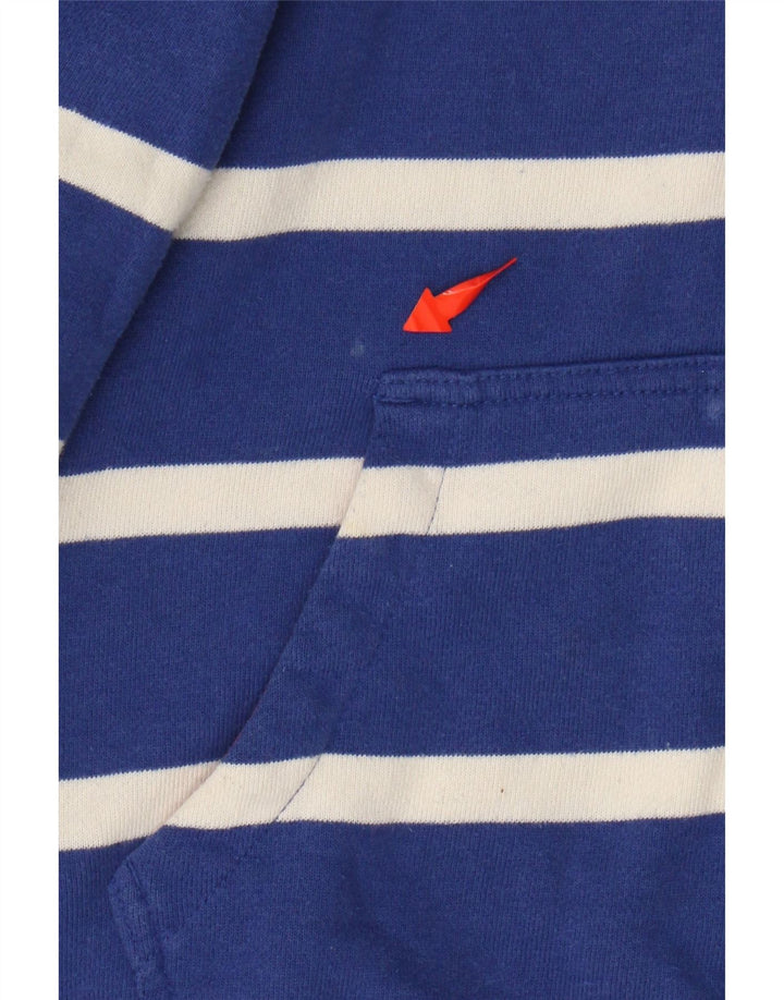 JOULES Suéter feminino com capuz e zíper Reino Unido 10 pequeno algodão listrado azul