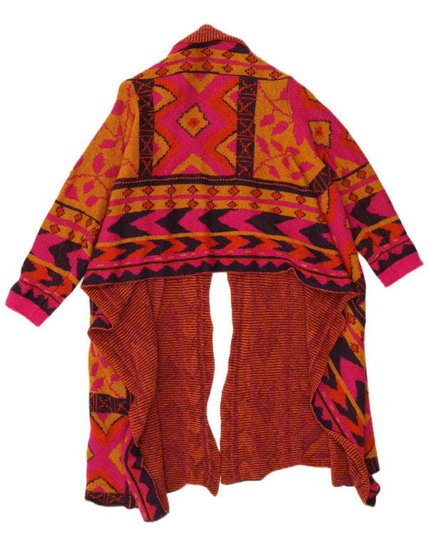 Suéter cardigan assimétrico feminino vintage Reino Unido 16 grande floral multicolorido
