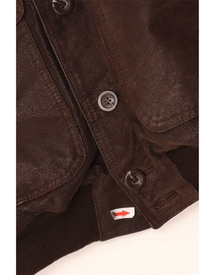 Jaqueta de couro bomber masculina vintage IT 48 marrom médio