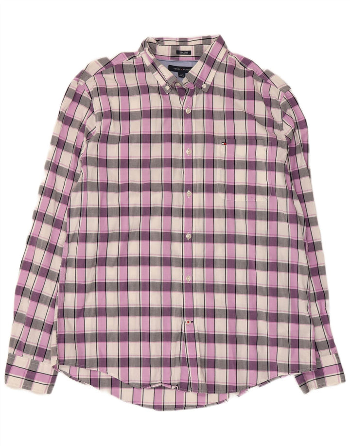 Camisa masculina Tommy Hilfiger grande roxo xadrez algodão anos 80