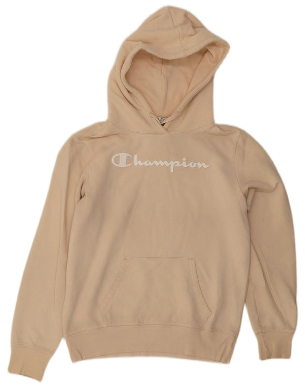 Jumper feminino com capuz gráfico Champion UK 14 algodão bege médio